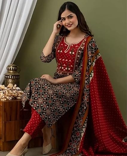 Multicolor Women's Handblock Printed Cotton Multicolor Kurta Suit Set