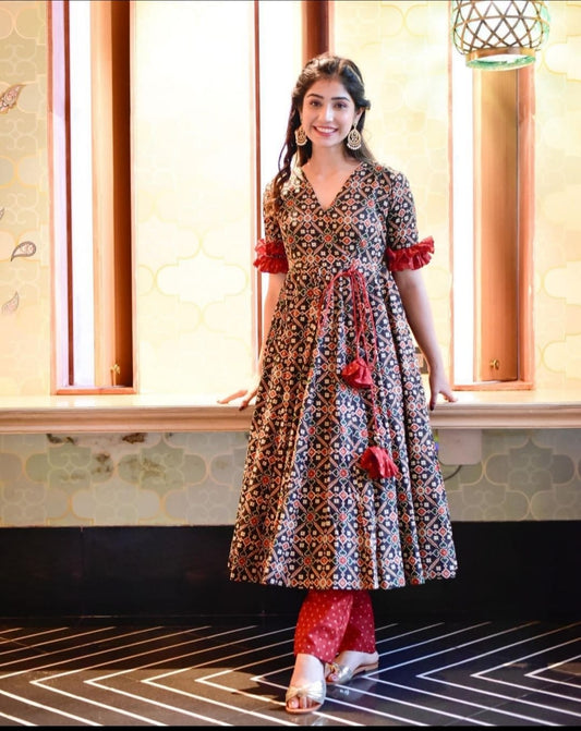 Multicolor beautiful Cotton Gown with Pant set for women