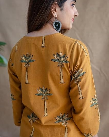 Mustard Yellow Palm-Motif Ethnic Kurta Set