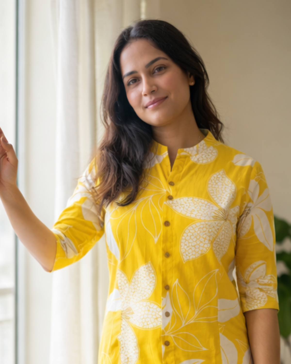 Mango Yellow Floral Block Printed Kurta & Pant Set