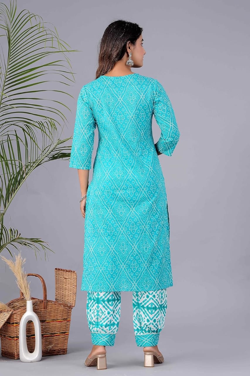 Blue Women's Pure Cotton Embroidered Kurta Pant Set with Cotton Dupatta Set, Office Wear and Regular