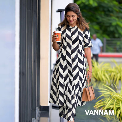 Co-Ord set in Aline pattern with one side pocket paired with Ankle length pant