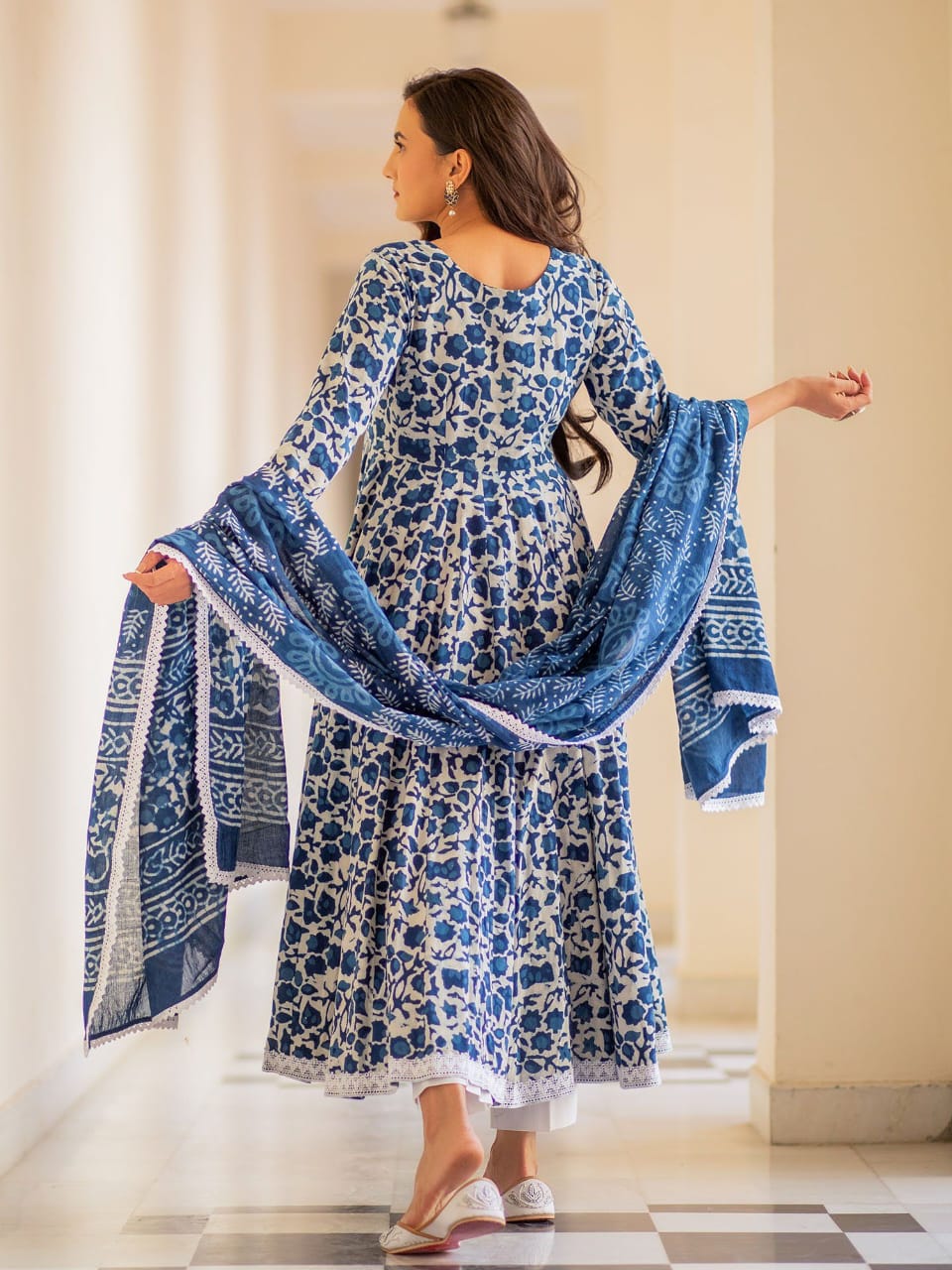 New Arrivals Pure Cotton Anarkali Kurta Pant And Duptta Set