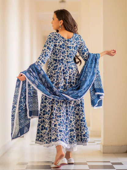 New Arrivals Pure Cotton Anarkali Kurta Pant And Duptta Set