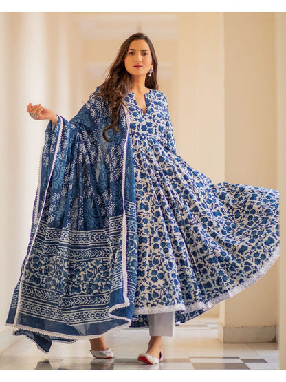 New Arrivals Pure Cotton Anarkali Kurta Pant And Duptta Set