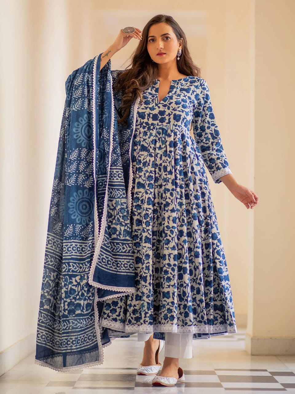 New Arrivals Pure Cotton Anarkali Kurta Pant And Duptta Set