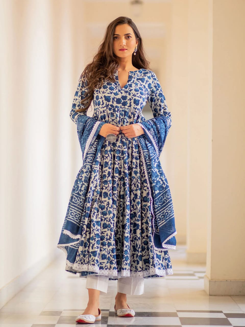 New Arrivals Pure Cotton Anarkali Kurta Pant And Duptta Set