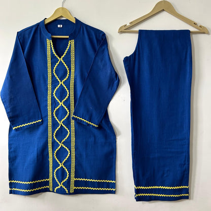 New Blue Cord Set Detailing lace work kurti palazzo set