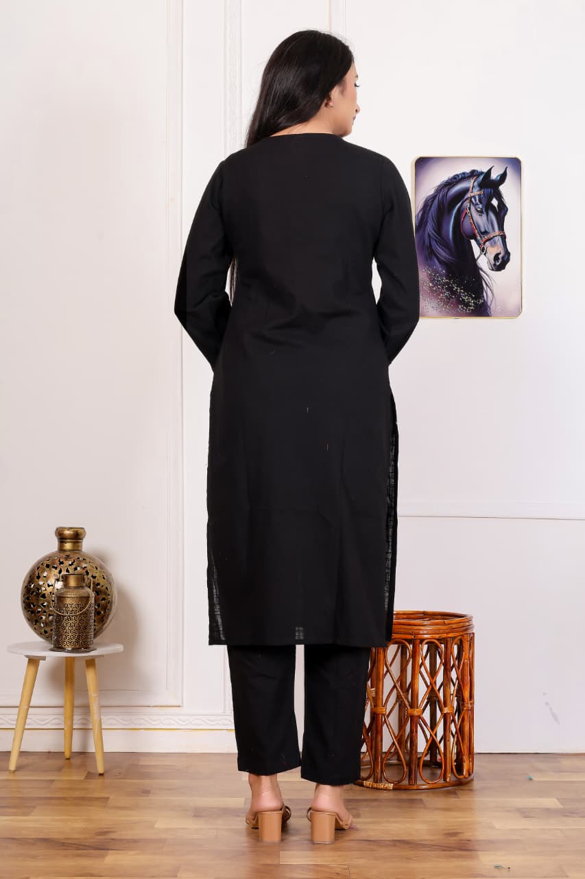 New Design Black Co-ord Set for Women Printed Kurta with Trousers