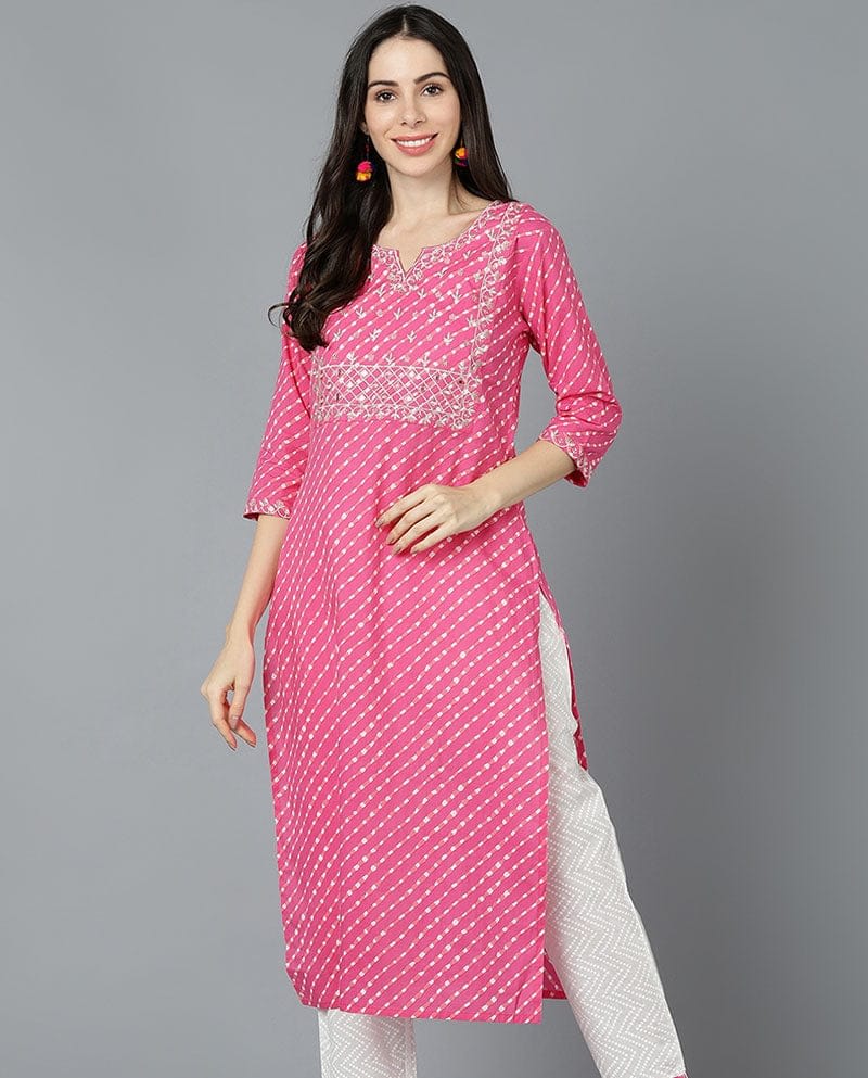 Pink Cotton Straight Kurta And Pant