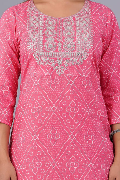 Pink Women's Pure Cotton Embroidered Kurta Pant Set with Cotton Dupatta Set, Office Wear and Regular