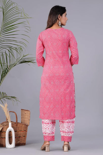 Pink Women's Pure Cotton Embroidered Kurta Pant Set with Cotton Dupatta Set, Office Wear and Regular