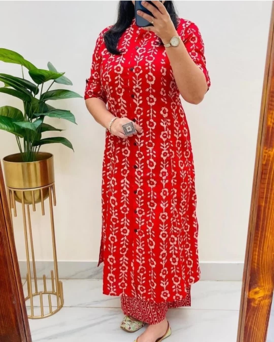 Red Women's Cotton Jaipuri Floral Print Floral Print Co-Ords Set