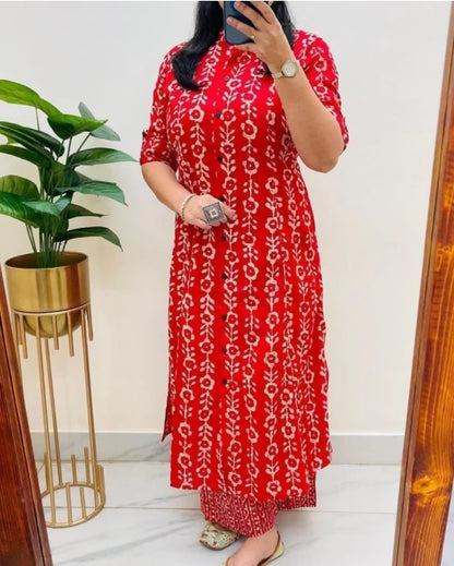 Red Women's Cotton Jaipuri Floral Print Floral Print Co-Ords Set