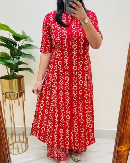 Red Women's Cotton Jaipuri Floral Print Floral Print Co-Ords Set