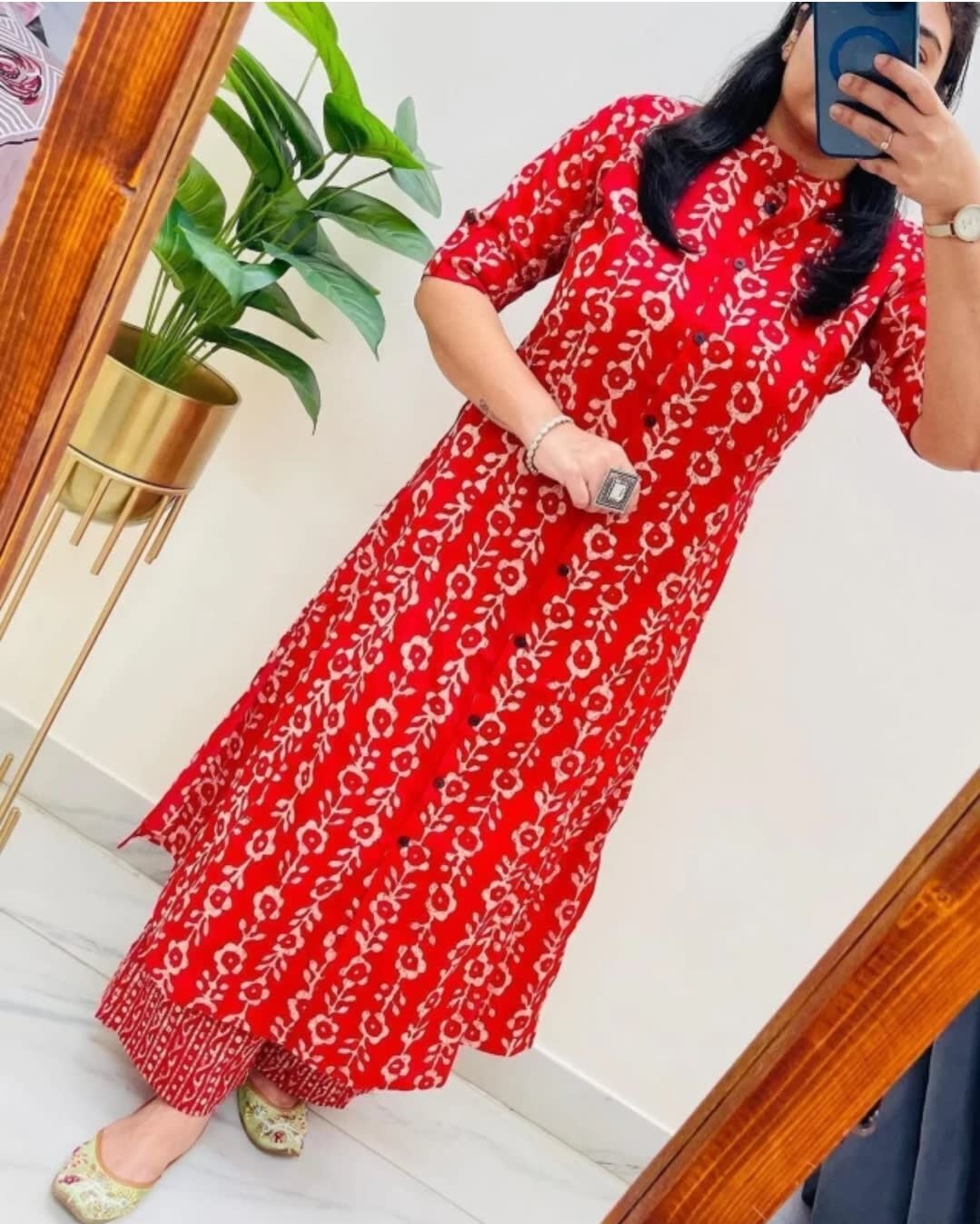 Red Women's Cotton Jaipuri Floral Print Floral Print Co-Ords Set