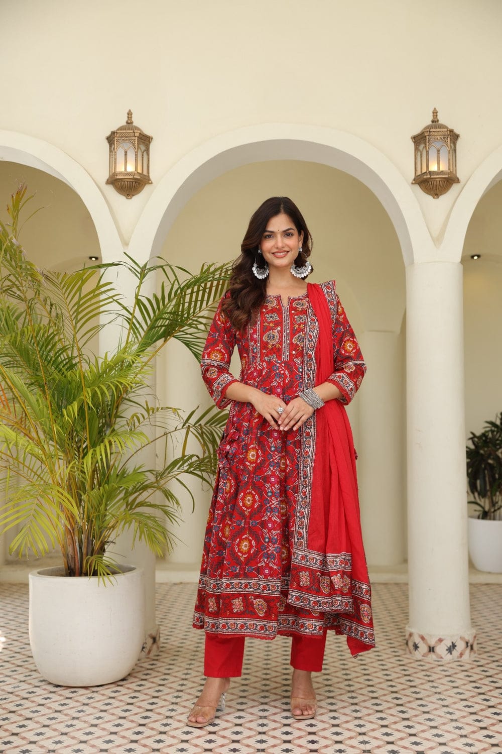 Red Beautiful Heavy Suit Set with intricate hand Embroidery, Zari & print