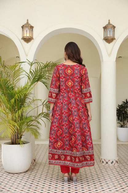 Red Beautiful Heavy Suit Set with intricate hand Embroidery, Zari & print