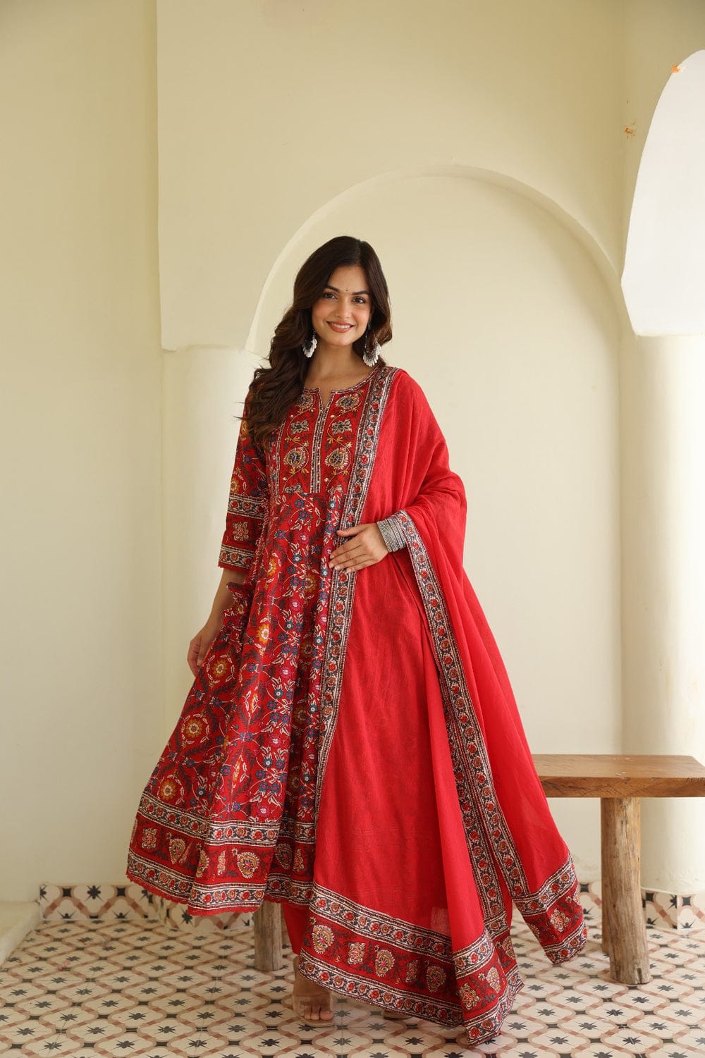 Red Beautiful Heavy Suit Set with intricate hand Embroidery, Zari & print