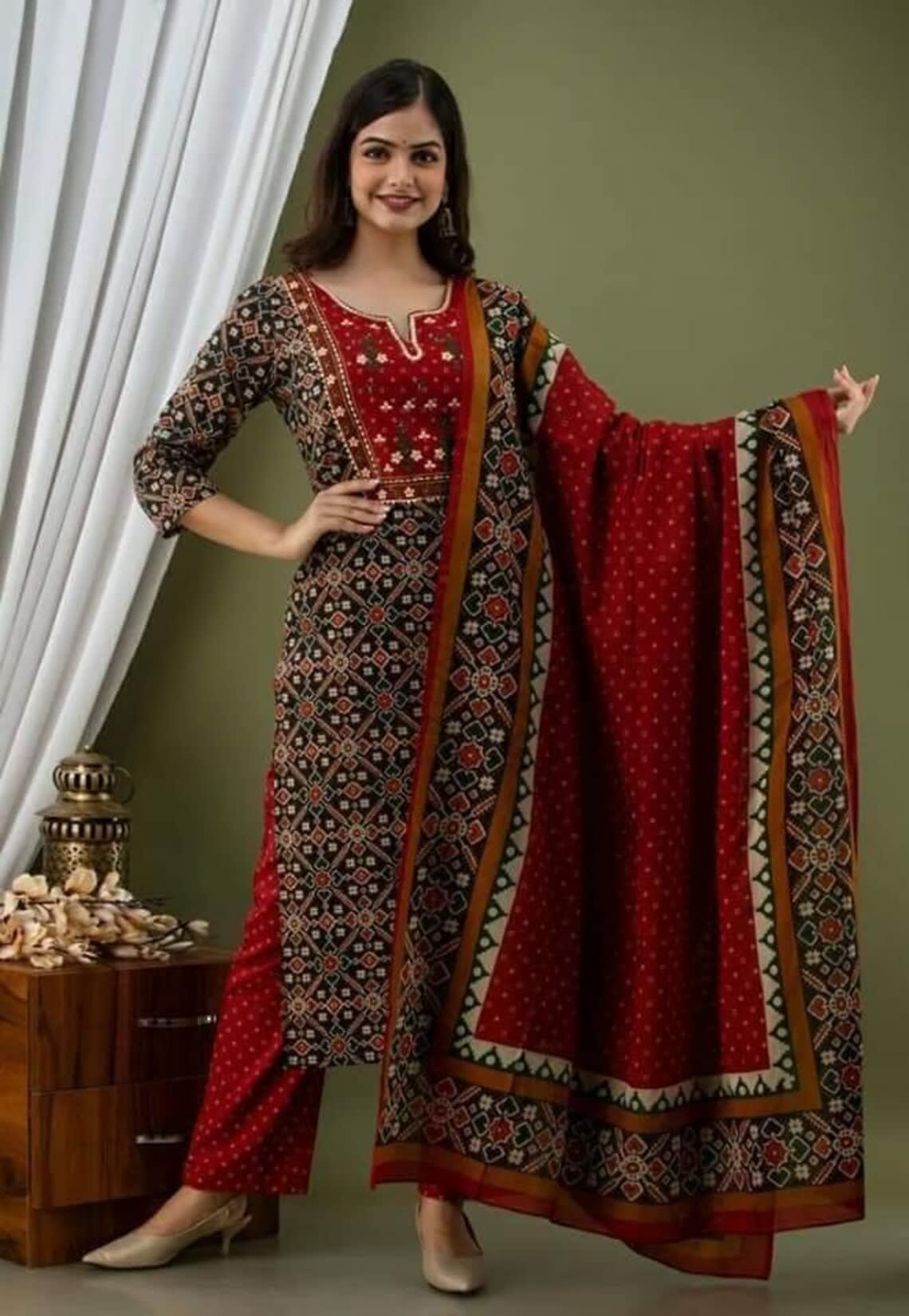 Multicolor Women's Handblock Printed Cotton Multicolor Kurta Suit Set