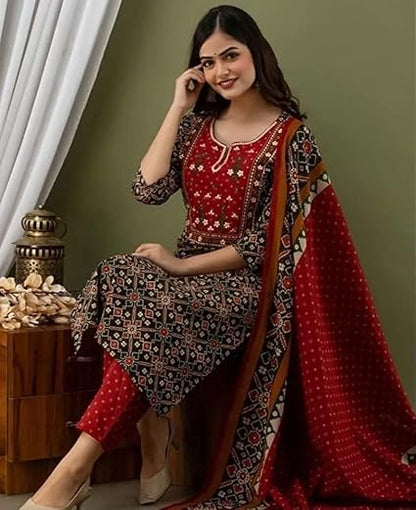 Multicolor Women's Handblock Printed Cotton Multicolor Kurta Suit Set