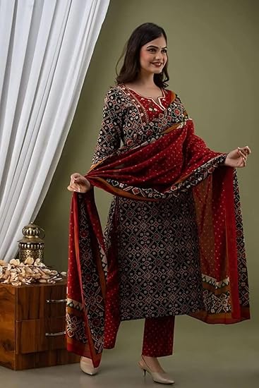 Multicolor Women's Handblock Printed Cotton Multicolor Kurta Suit Set