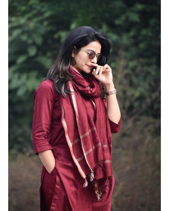 Women Maroon Pure Cotton Plain Kurti Pant Set with Chanderi Dupatta, Elegant Wear for Women