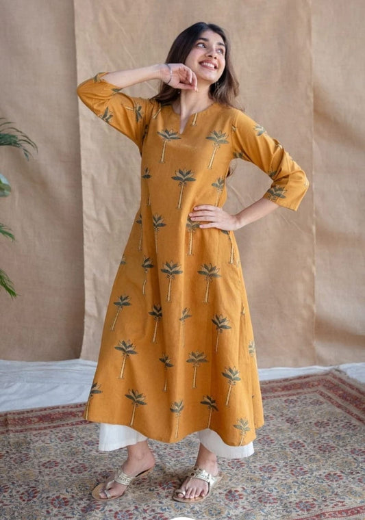 Yellow Women's Cotton Sanganer Floral Print Co-Ords Set