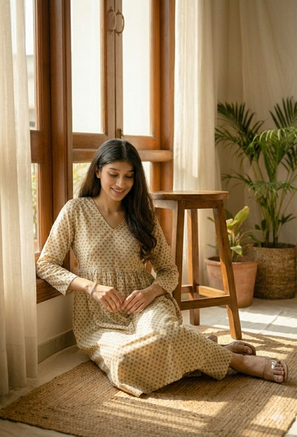 The Breezy Beige Set: Printed Kurta-Pant Duo
