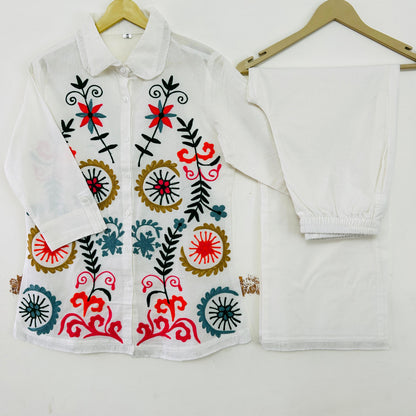 Pure White Embroidered Cord Set – Chic & Sophisticated