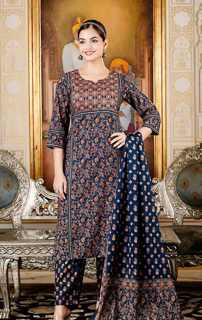 Royal Jaipur Indigo Angrakha Suit Set with Traditional Print & Gold Gota Patti Detailing