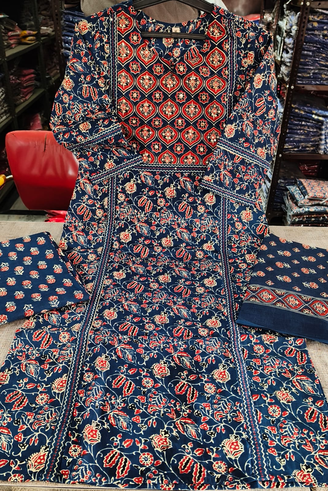 Royal Jaipur Indigo Angrakha Suit Set with Traditional Print & Gold Gota Patti Detailing