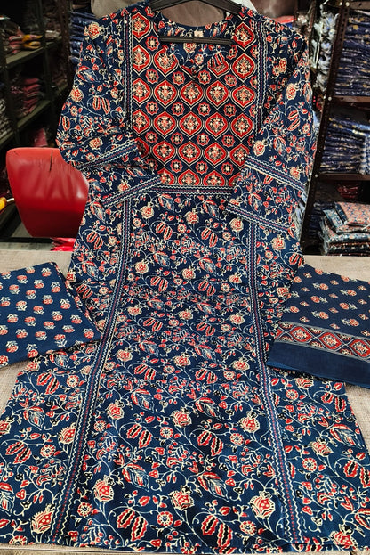 Royal Jaipur Indigo Angrakha Suit Set with Traditional Print & Gold Gota Patti Detailing