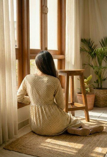 The Breezy Beige Set: Printed Kurta-Pant Duo