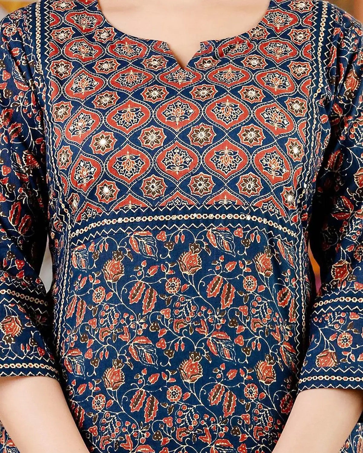 Royal Jaipur Indigo Angrakha Suit Set with Traditional Print & Gold Gota Patti Detailing