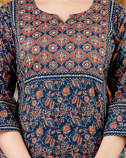 Royal Jaipur Indigo Angrakha Suit Set with Traditional Print & Gold Gota Patti Detailing