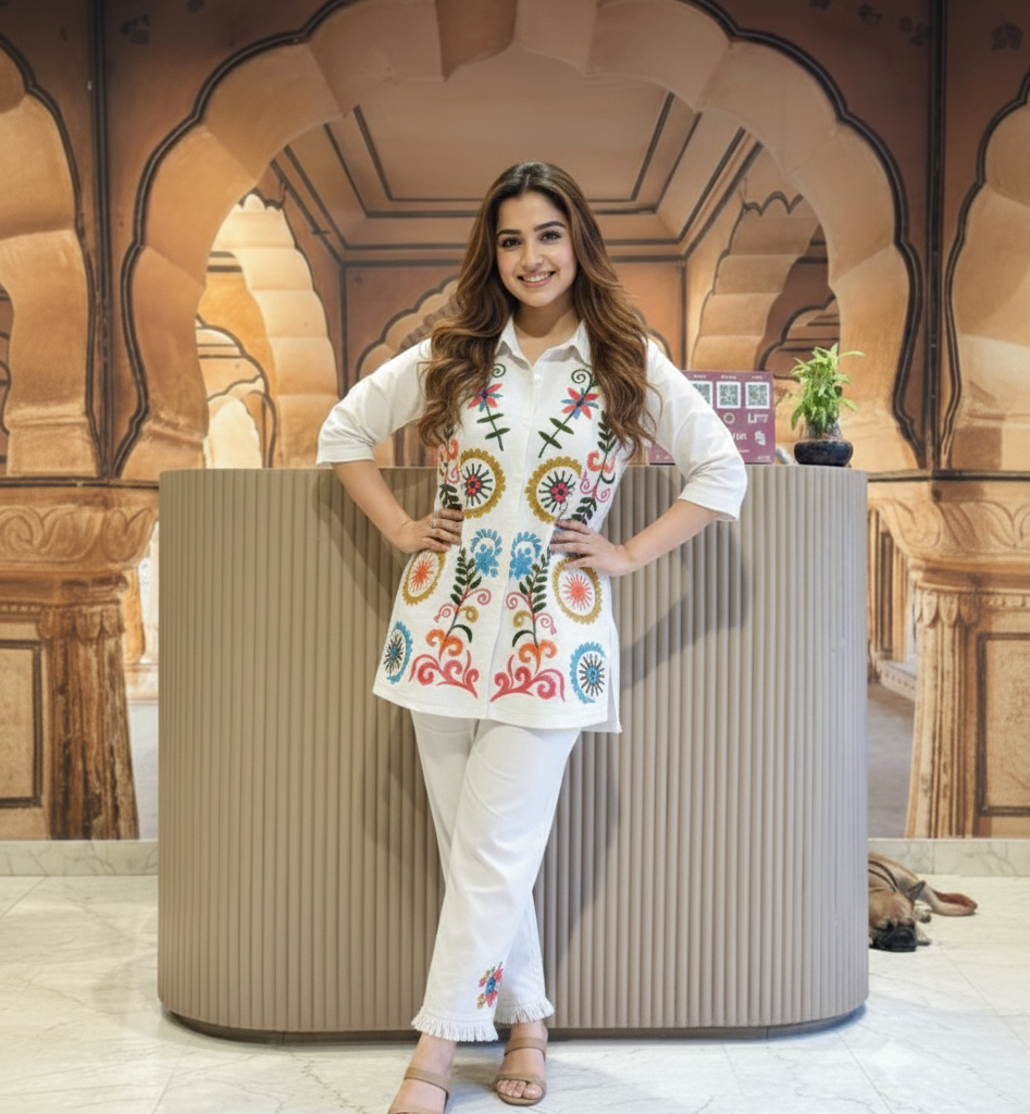 Pure White Embroidered Cord Set – Chic & Sophisticated