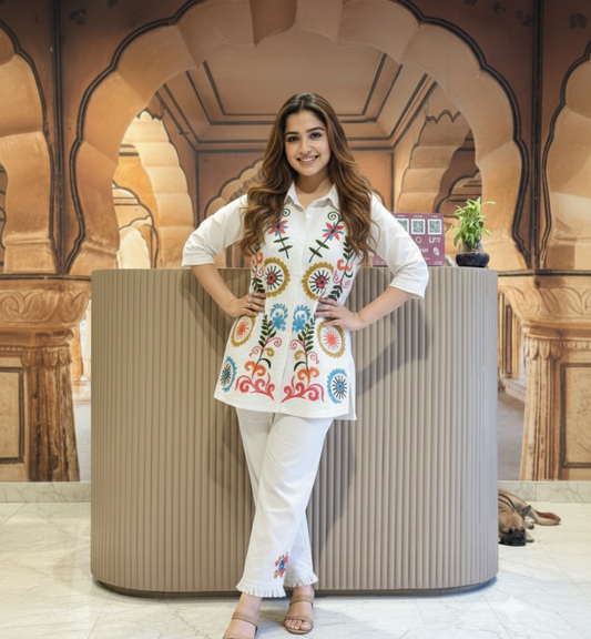 Pure White Embroidered Cord Set – Chic & Sophisticated
