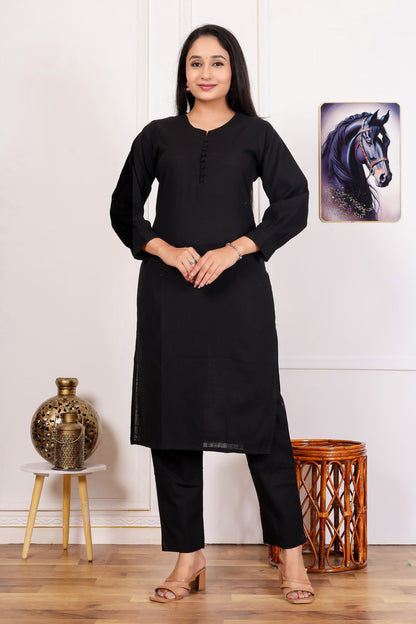Elegant Black Cotton Kurta Set – Timeless Comfort