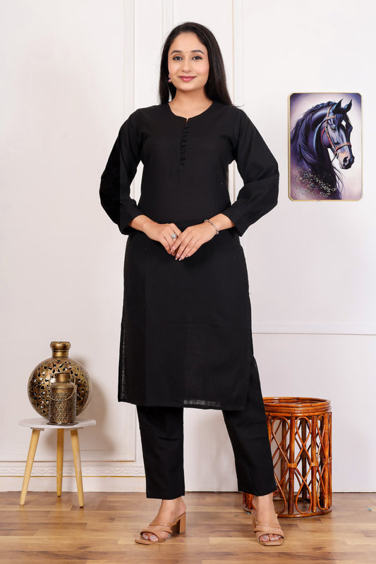Elegant Black Cotton Kurta Set – Timeless Comfort