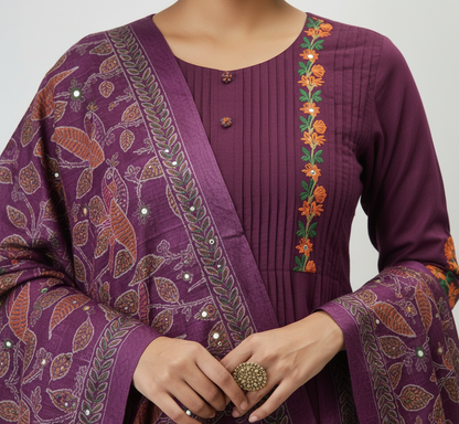 Pure Cotton Kurti With Classy Pintex Work & Embroidery Work Set