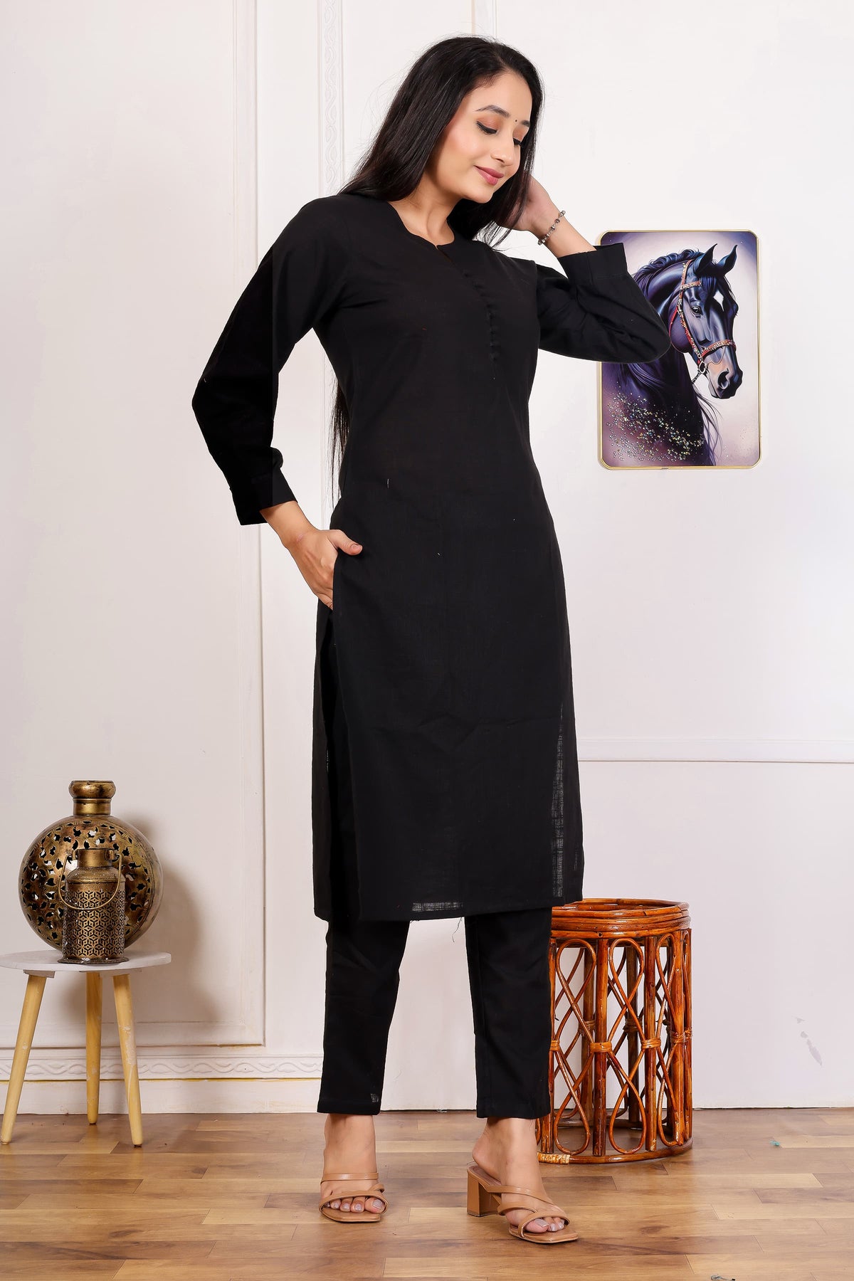 Elegant Black Cotton Kurta Set – Timeless Comfort