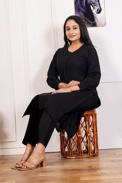 Elegant Black Cotton Kurta Set – Timeless Comfort