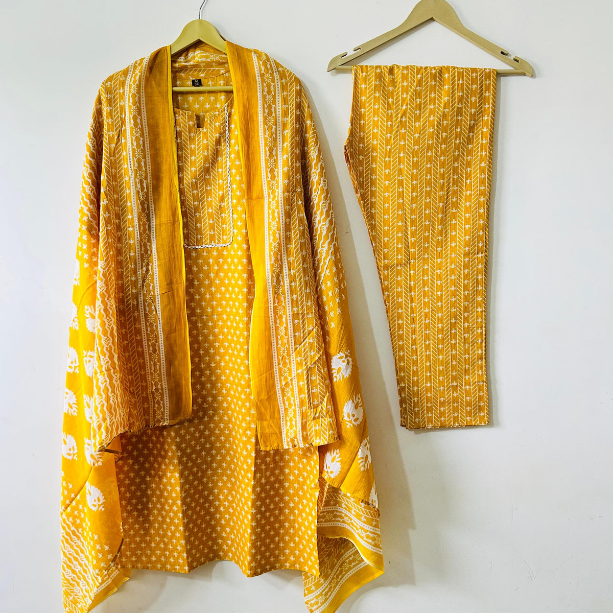 Summer Shine: Premium Cotton Yellow Straight-Line Kurta Set with Printed Dupatta