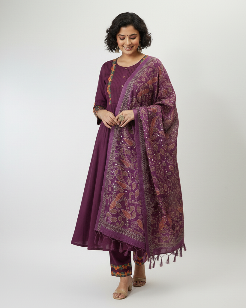 Pure Cotton Kurti With Classy Pintex Work & Embroidery Work Set