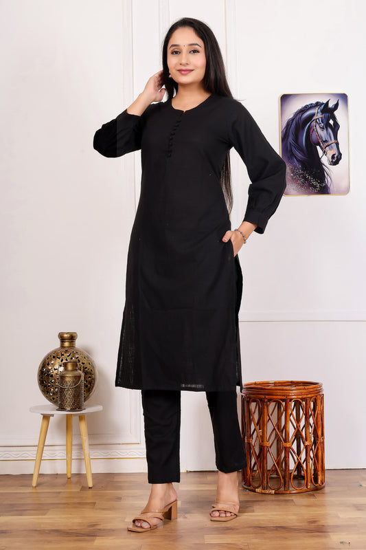 Elegant Black Cotton Kurta Set – Timeless Comfort