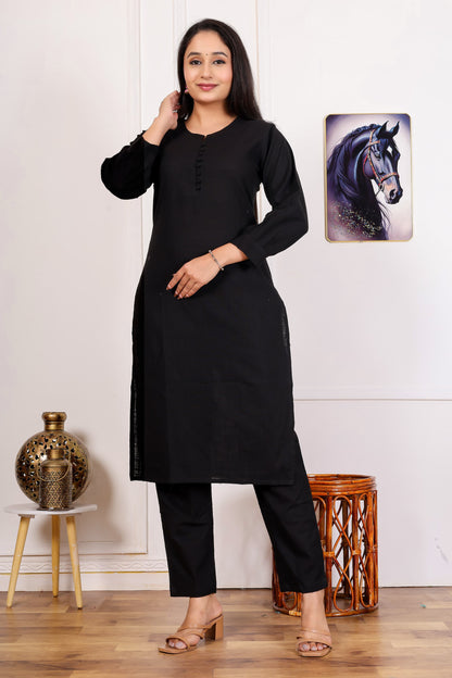 Elegant Black Cotton Kurta Set – Timeless Comfort