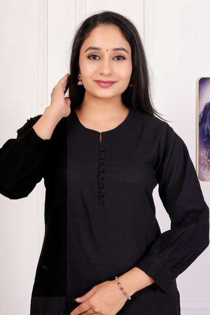 Elegant Black Cotton Kurta Set – Timeless Comfort