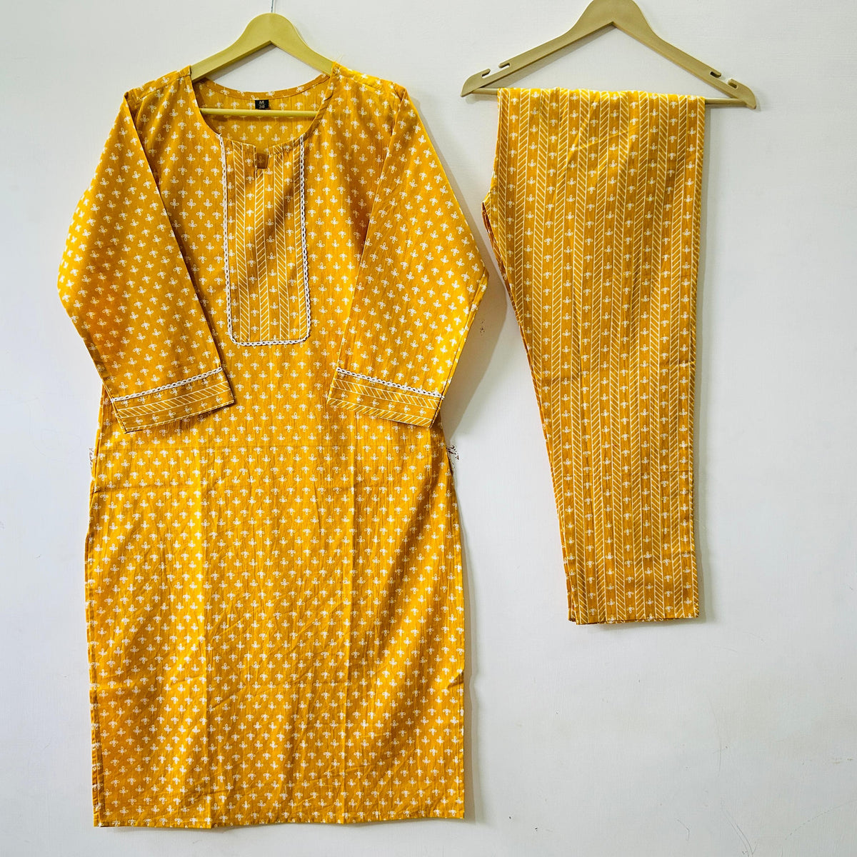 Summer Shine: Premium Cotton Yellow Straight-Line Kurta Set with Printed Dupatta