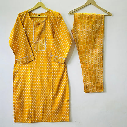 Summer Shine: Premium Cotton Yellow Straight-Line Kurta Set with Printed Dupatta